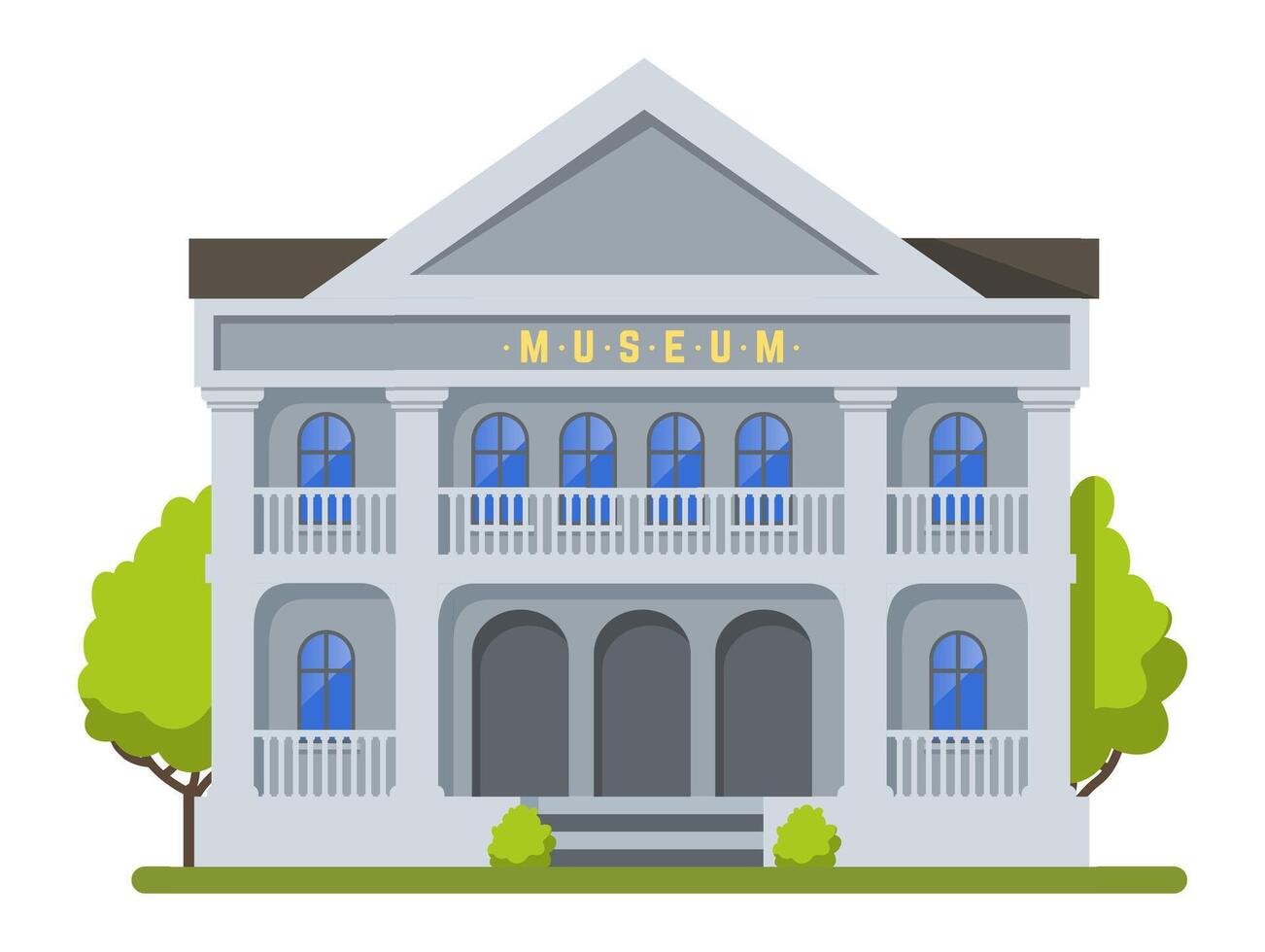 Museum building with columns and balconies exhibiting historical artifacts and artwork, offering educational and cultural experiences to visitors seeking knowledge and appreciation of the past vector