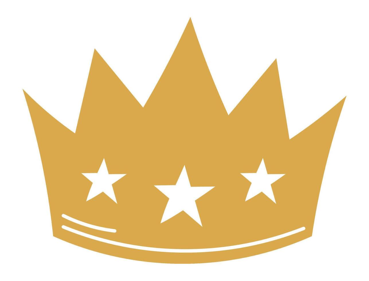 Simple gold crown with three white stars symbolizing royalty, power, achievement, and leadership, ideal for logos, branding, and illustrations related to monarchy, luxury, or celebration vector