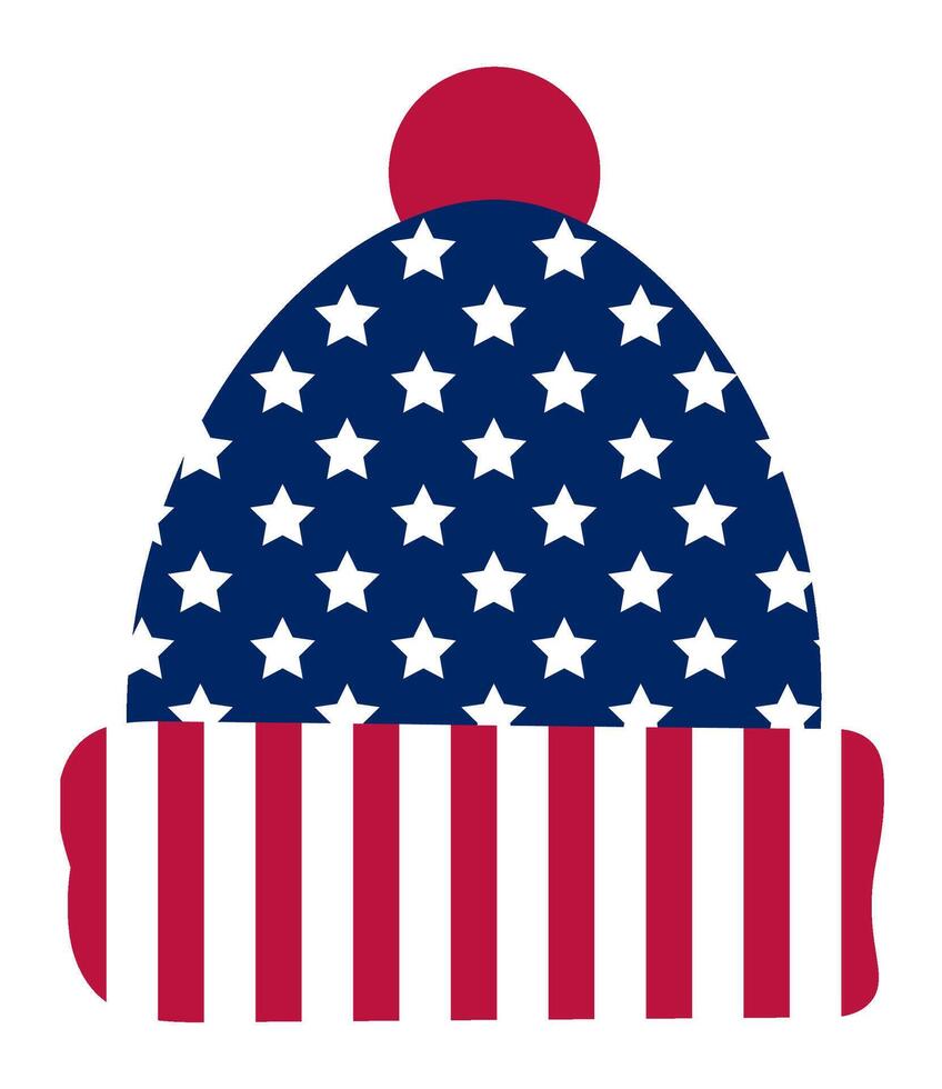 Knitted winter hat featuring the United States flag, ideal for celebrating Independence Day or any patriotic event, adding warmth and style to festive occasions vector