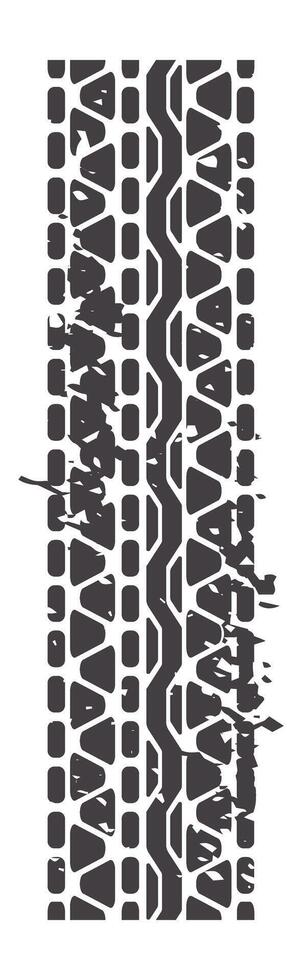 Dark tire track creating a striking vertical grunge pattern on a clean white background, evoking themes of off road adventure and automotive excitement vector