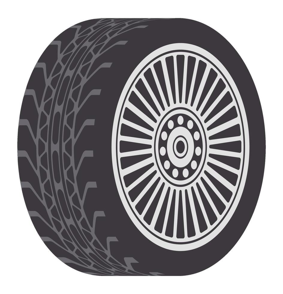 Close up view of a car tire, highlighting intricate tread patterns and a sleek rim design, showcasing the craftsmanship of tire construction and the beauty of automotive design vector