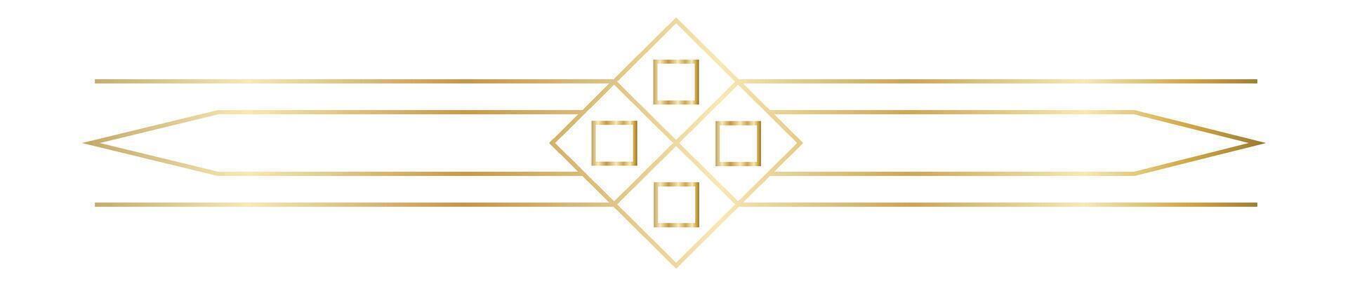 Elegant golden geometric decoration featuring intersecting lines, squares, and a central diamond shape, creating a sophisticated art deco design vector