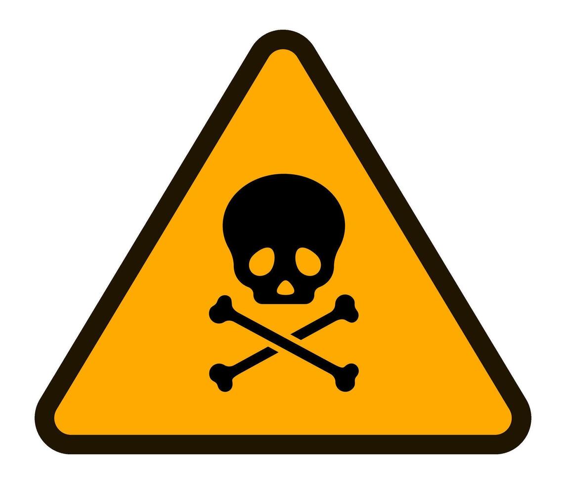 Yellow triangular warning sign with black border featuring a skull and crossbones, symbolizing potential danger and alerting to exercise caution vector