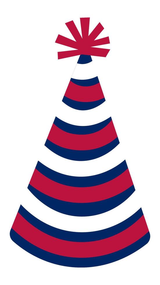 Festive party hat featuring red, white, and blue stripes, symbolizing American celebrations and patriotic events, adding a touch of national pride to any gathering vector
