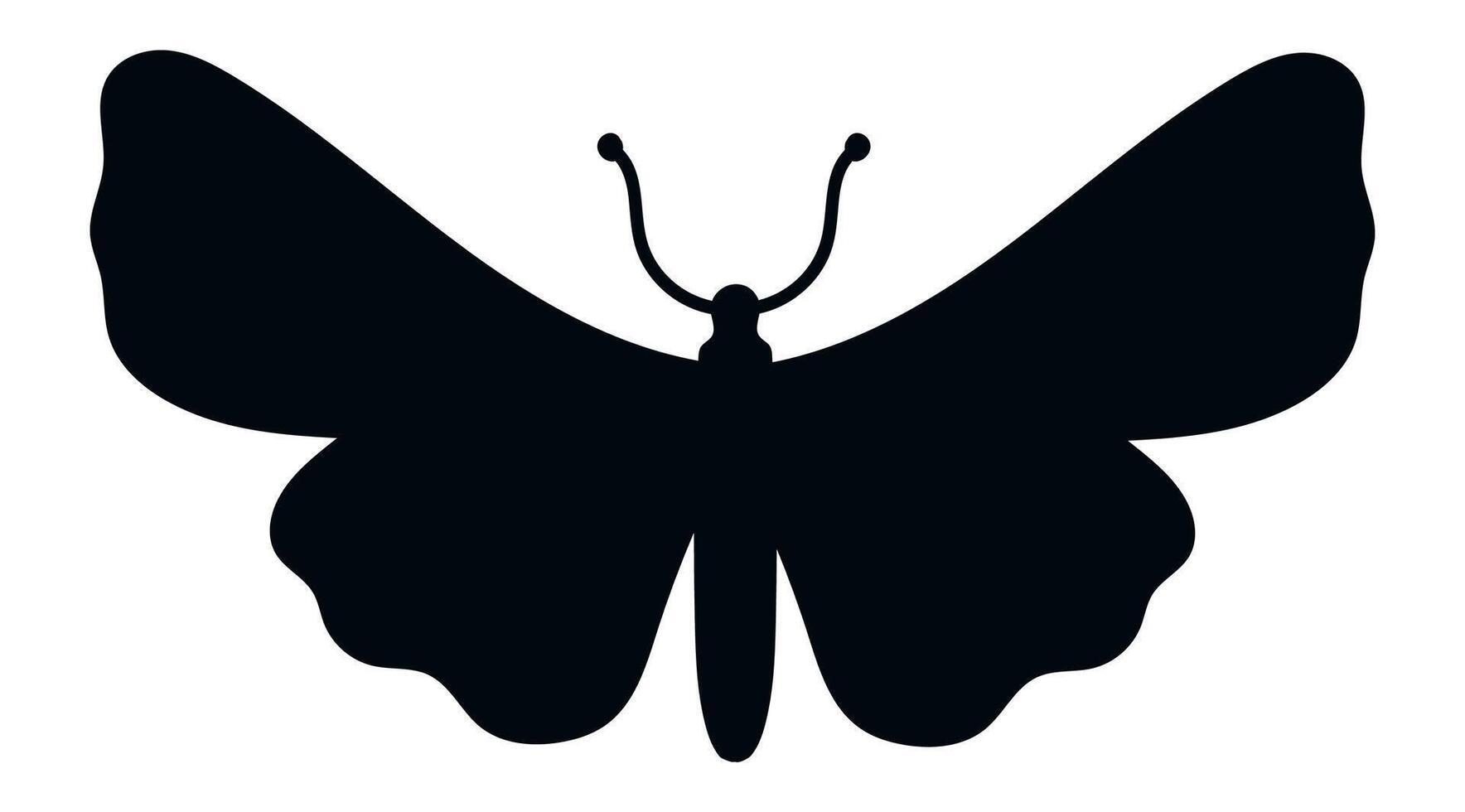 Simple black and white butterfly silhouette featuring open wings and prominent antennae, perfect for enhancing nature themed designs and creative projects with elegance and beauty vector