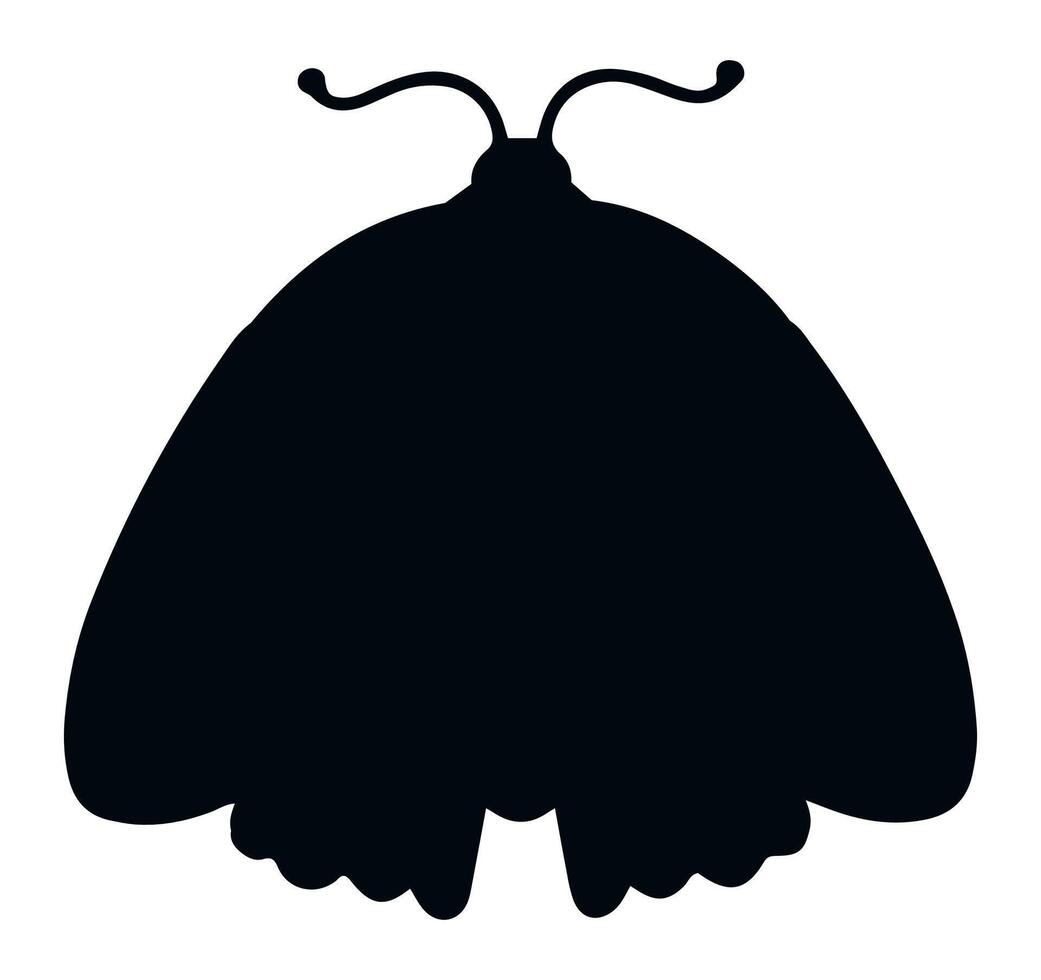 Simple black and white illustration of a butterfly or moth with antennae and wings spread, isolated on a white background, ideal for nature and insect related designs vector