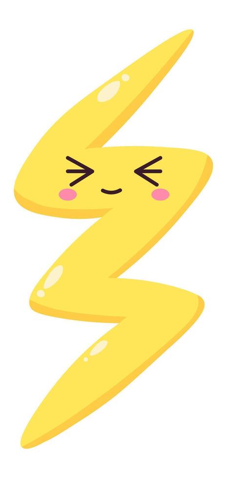 Yellow lightning bolt cartoon character winking and smiling joyfully, radiating happiness and energy in a playful manner, isolated on a bright white background vector