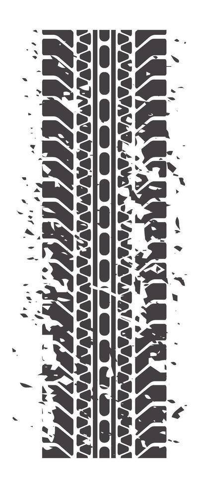 Vertical grunge tire track with visible texture is leaving a trail on white background, creating a powerful image of speed, adventure, and automotive passion vector