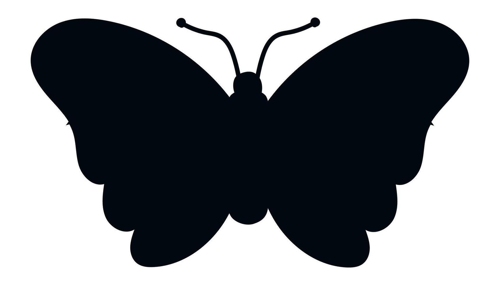 Black butterfly silhouette with open wings and antennae showing, isolated on white background, representing beauty, nature, and transformation vector