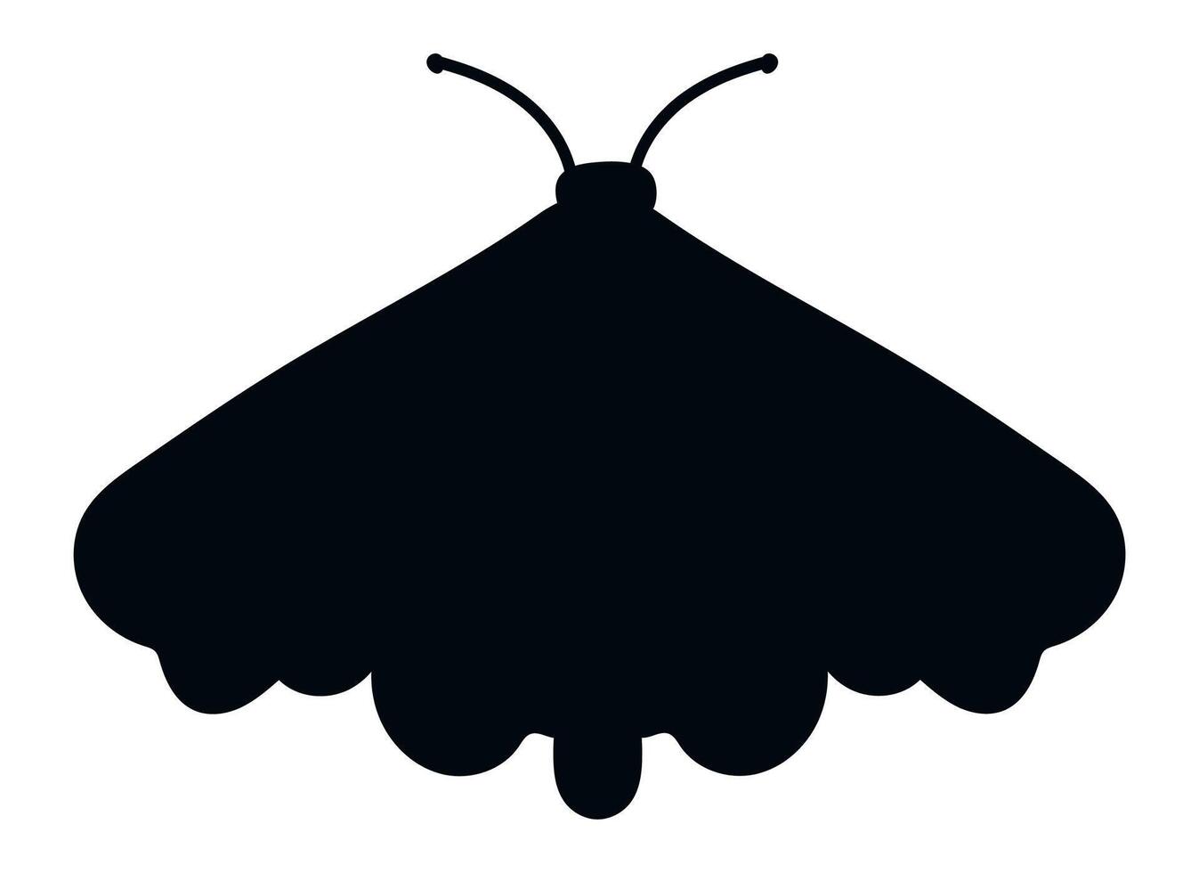 Simple black moth silhouette with wavy wings and two antennas showing upward, isolated on white background, representing concepts of nature, insects, and wildlife vector