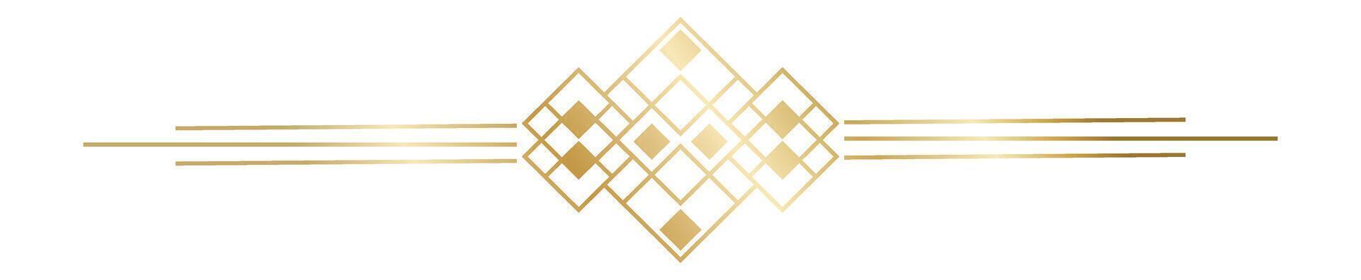 Golden art deco ornament forming a horizontal banner with rhombuses and lines, ideal for luxury projects, invitations, weddings, labels, certificates, and packaging vector