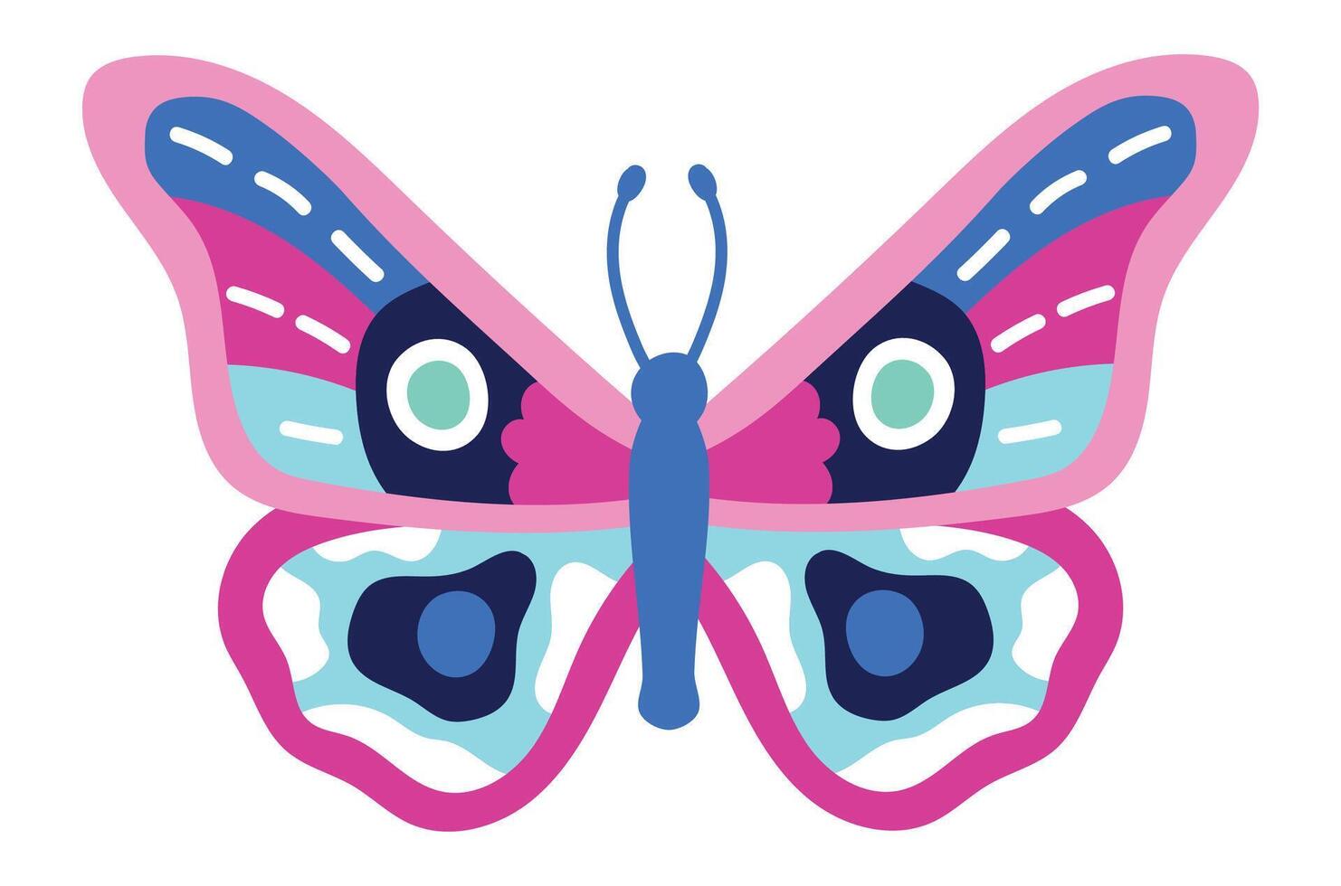 Pink and blue butterfly showcasing large wings adorned with vibrant patterns, ideal for enhancing children's illustrations and adding charm to nature themed projects vector