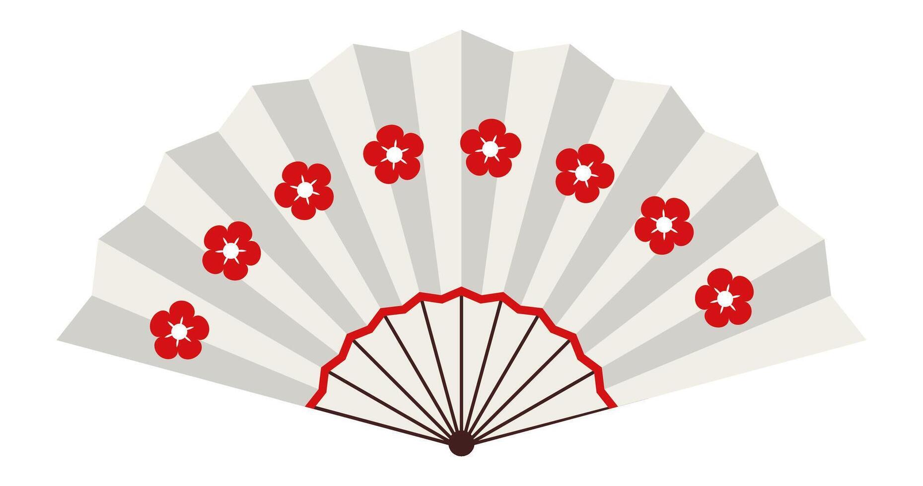 Japanese fan adorned with a striking red floral pattern, representing cultural heritage and elegance, infusing traditional aesthetics into any setting while providing a cooling touch vector