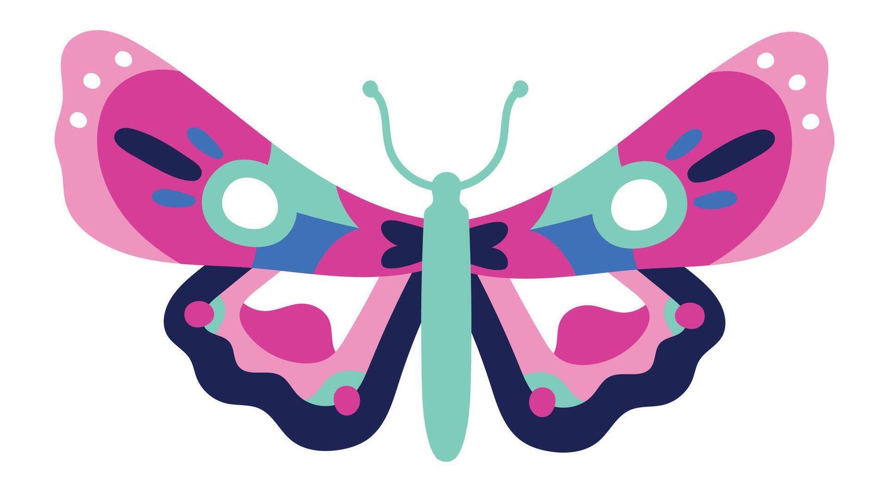 Butterfly with colorful wings featuring a modern, playful design, ideal for children's illustrations, textile patterns, and decorative projects vector