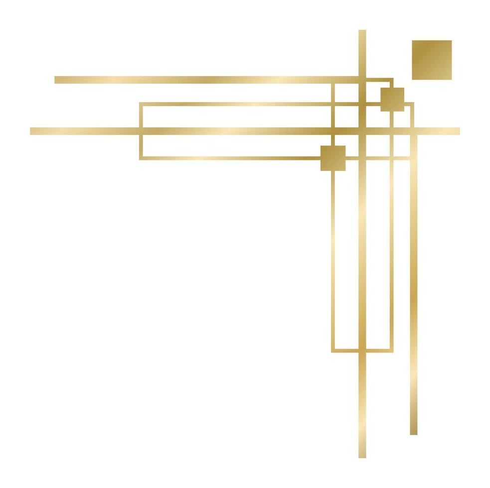 Golden lines and squares are creating an elegant and modern abstract geometric border on top right corner of a white background, perfect for luxury and premium designs vector