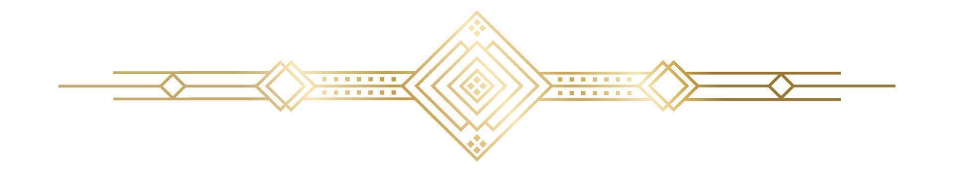 Elegant golden art deco geometric horizontal divider is perfect for wedding invitations, branding, and luxury design projects, adding a touch of vintage glamour and sophistication vector