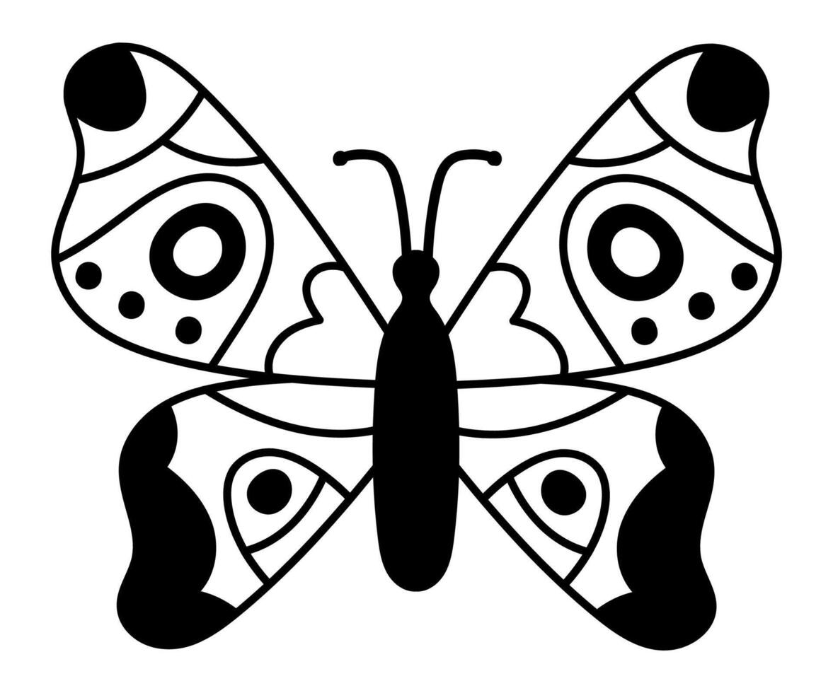 Stylized butterfly featuring large wings adorned with decorative shapes, serving as a charming illustration for children and nature enthusiasts alike. Perfect for various creative projects vector