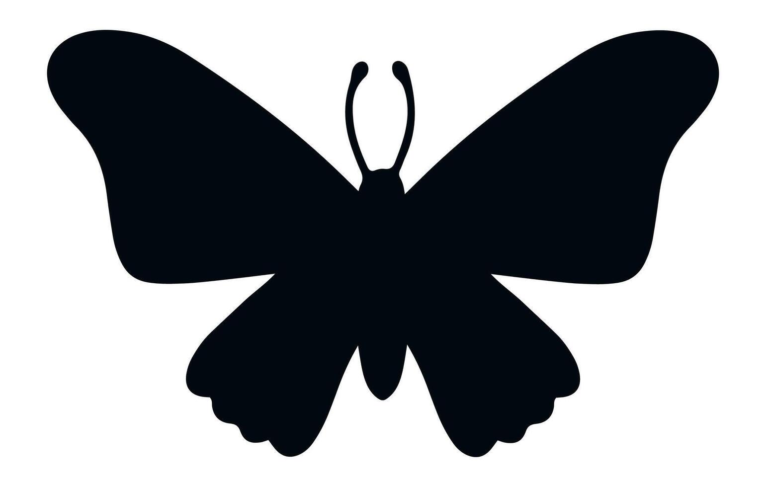 Black butterfly silhouette featuring open wings and prominent antennae, isolated against a white background, embodying the essence of nature, beauty, and elegance in flight vector
