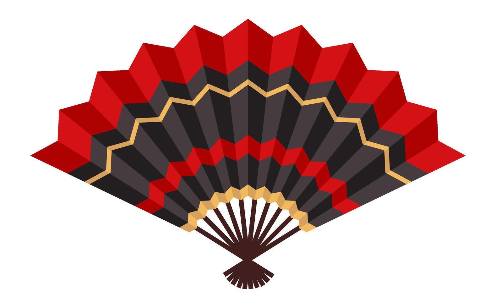 Sensu, Japanese folding fan with red and black design with gold accents, brings a touch of traditional Japanese aesthetics, offering a refreshing breeze and cultural charm vector