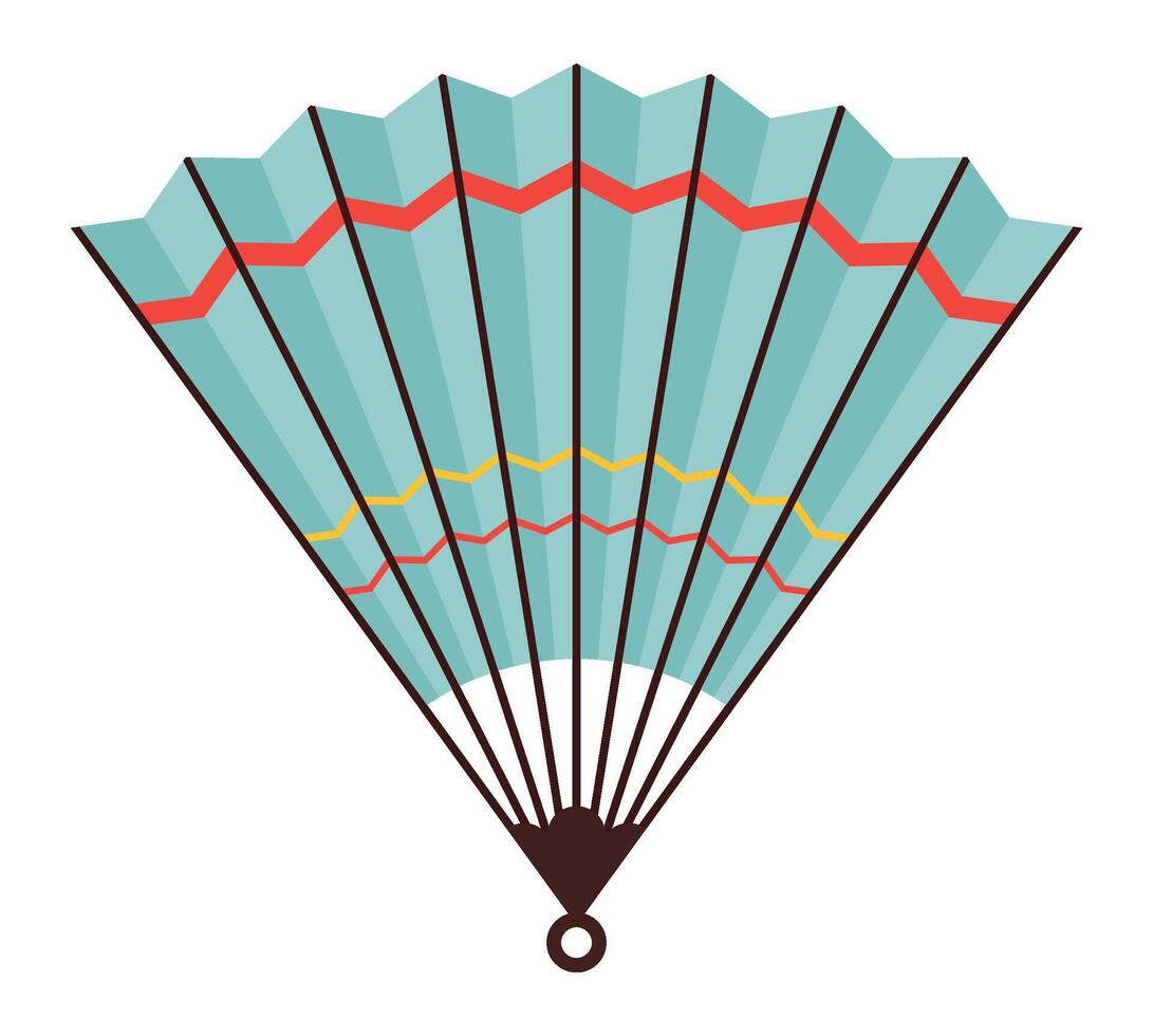 Traditional japanese fan with light blue and red decorations is waving, creating a sense of elegance and freshness, perfect for summer or cultural events vector