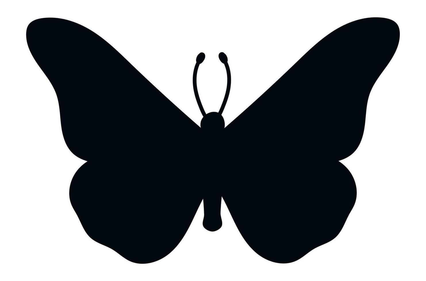 Black butterfly silhouette with open wings showing antennas and body isolated on a white background, representing nature, beauty, and transformation vector