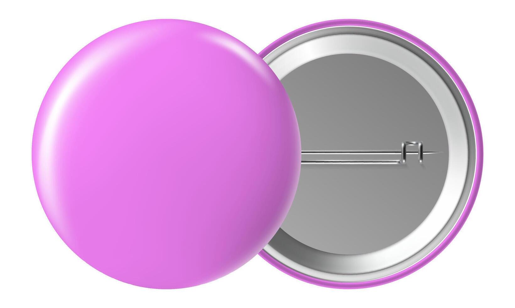 Purple blank badge displaying both front and back on a clean white background, offering a perfect canvas for custom designs or logos. Ideal for branding and promotional purposes vector