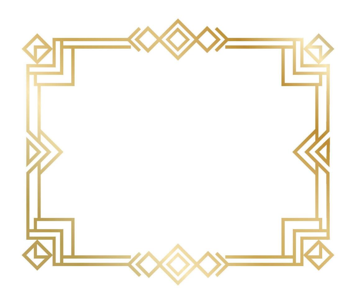 Golden art deco frame featuring intricate geometric shapes, crafting a sophisticated border that enhances vintage elegance in any design, perfect for invitations and decorative elements vector