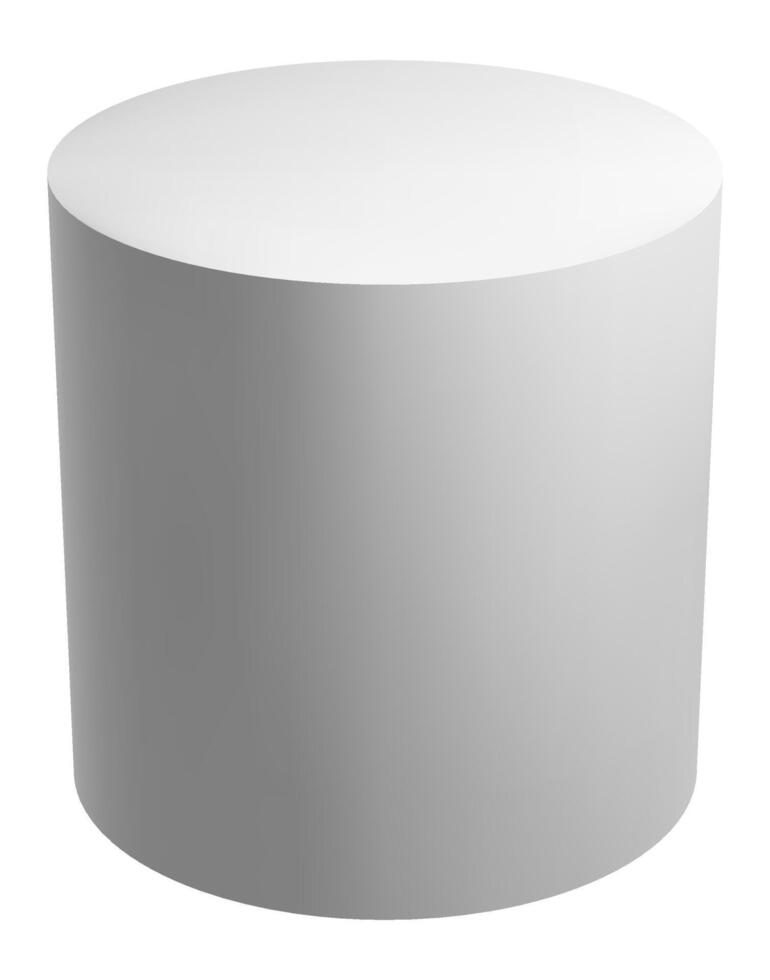 White cylinder standing on a pristine white background, embodying a geometric shape ideal for educational purposes or enhancing abstract compositions with a clean, modern aesthetic vector