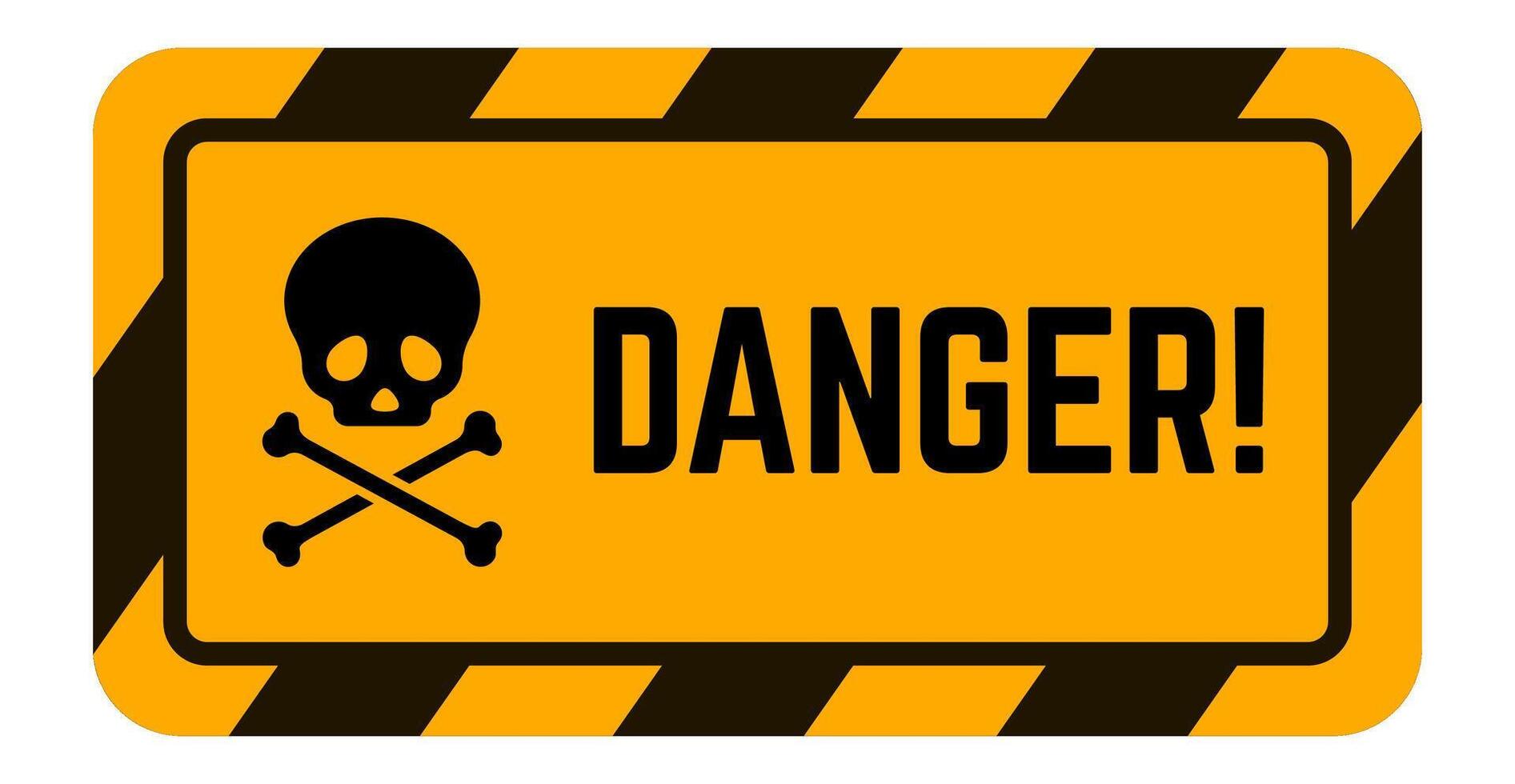 Yellow danger sign with skull and crossbones and black stripes warning of potential hazard, emphasizing safety precautions and risk awareness vector