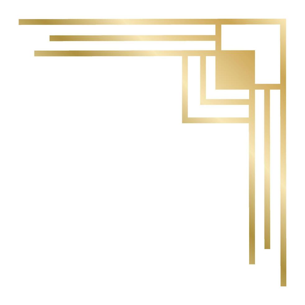 Golden art deco corner featuring parallel lines and square decorations forming a right angle, creating an elegant, vintage design element that enhances any artistic composition vector