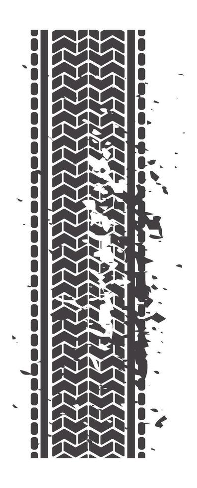 Vertical tire track featuring grunge splatters, creating a distressed and weathered effect. Perfect for automotive, racing, or industrial designs, adding a rugged touch to any project vector