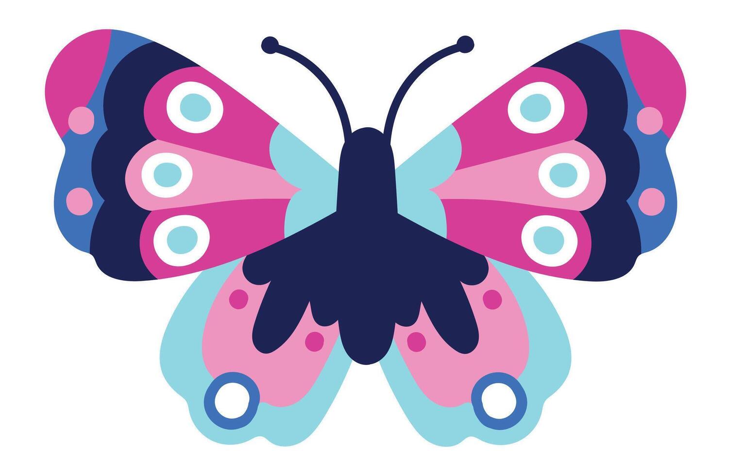 Illustration of a colorful butterfly showing its beautiful wings with pink and blue decorations, perfect for children's books, educational materials, or any project that needs a touch of whimsy vector