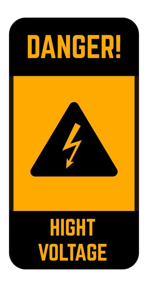 Black and yellow danger high voltage sign featuring lightning bolt symbol, warning of potential electrical hazards and promoting safety precautions vector
