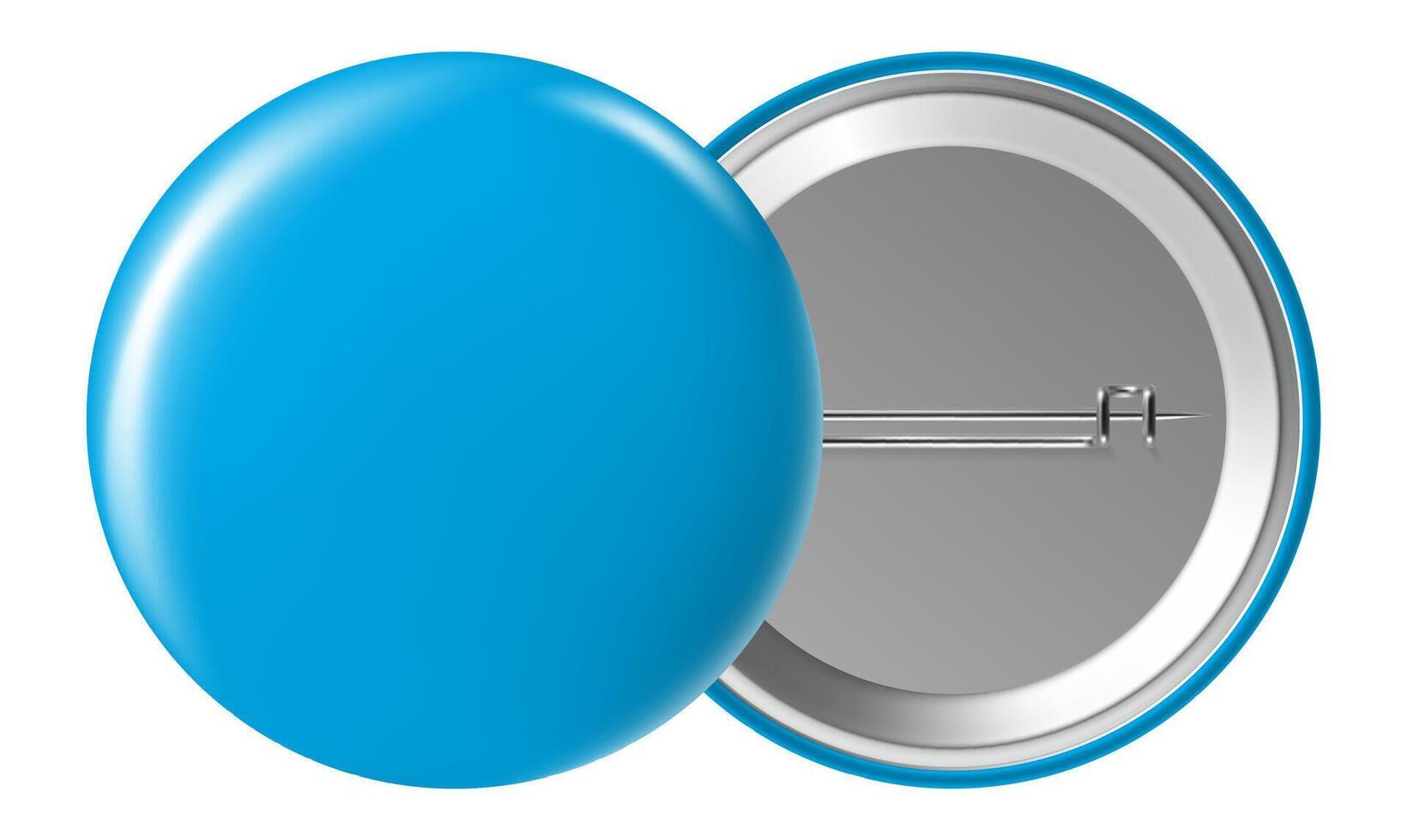 Pin badge displaying both front and back sides, featuring a safety pin closure, perfect for customizing and promoting various events and brands. Ideal for advertising purposes vector