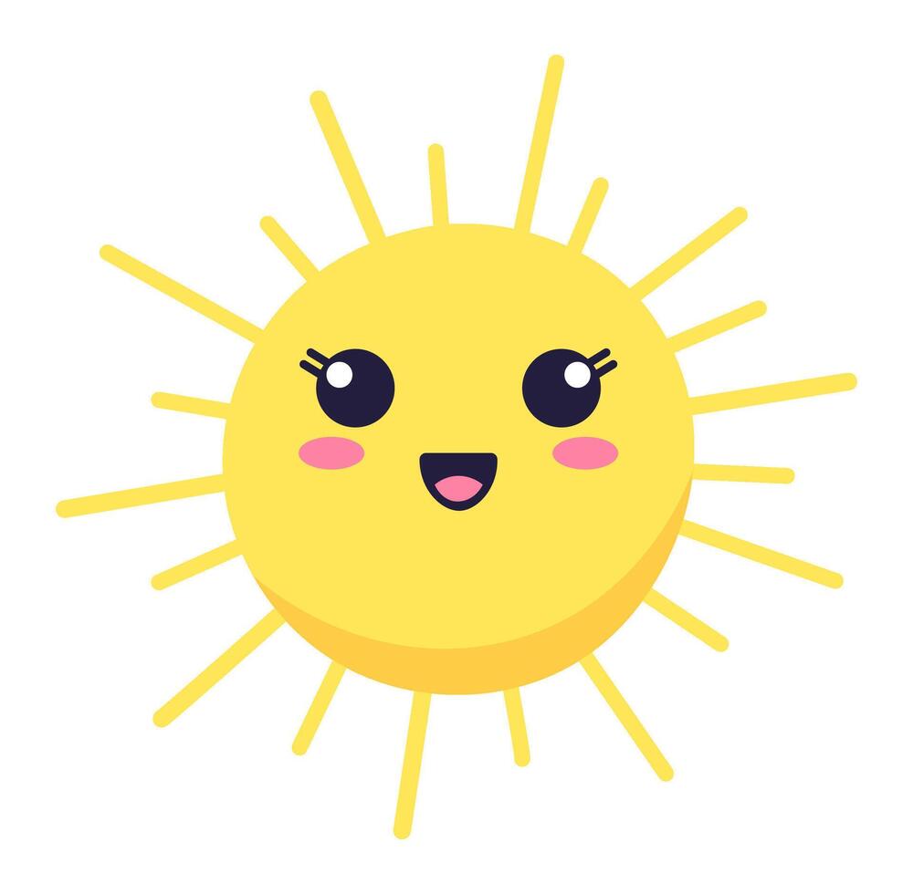 Cartoon sun character beaming with happiness, radiating warmth and joy, enhancing children's illustrations and summer themed designs with its cheerful and playful presence vector