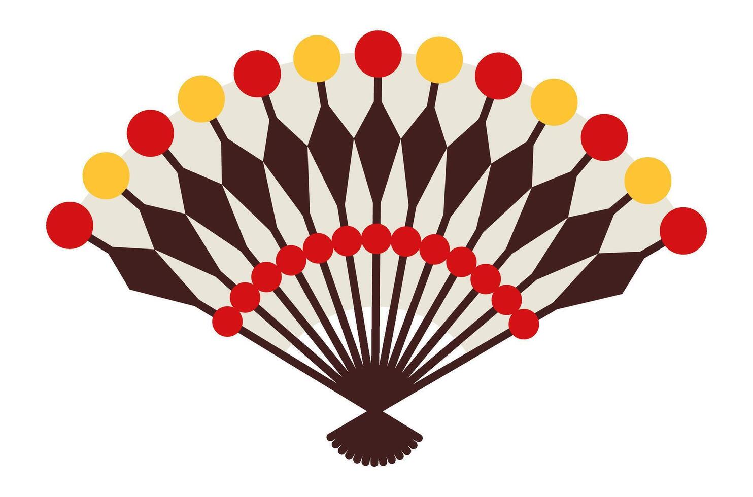 Handheld fan adorned with vibrant beads and intricate geometric patterns, highlighting cultural heritage while celebrating skilled craftsmanship and artistic expression vector