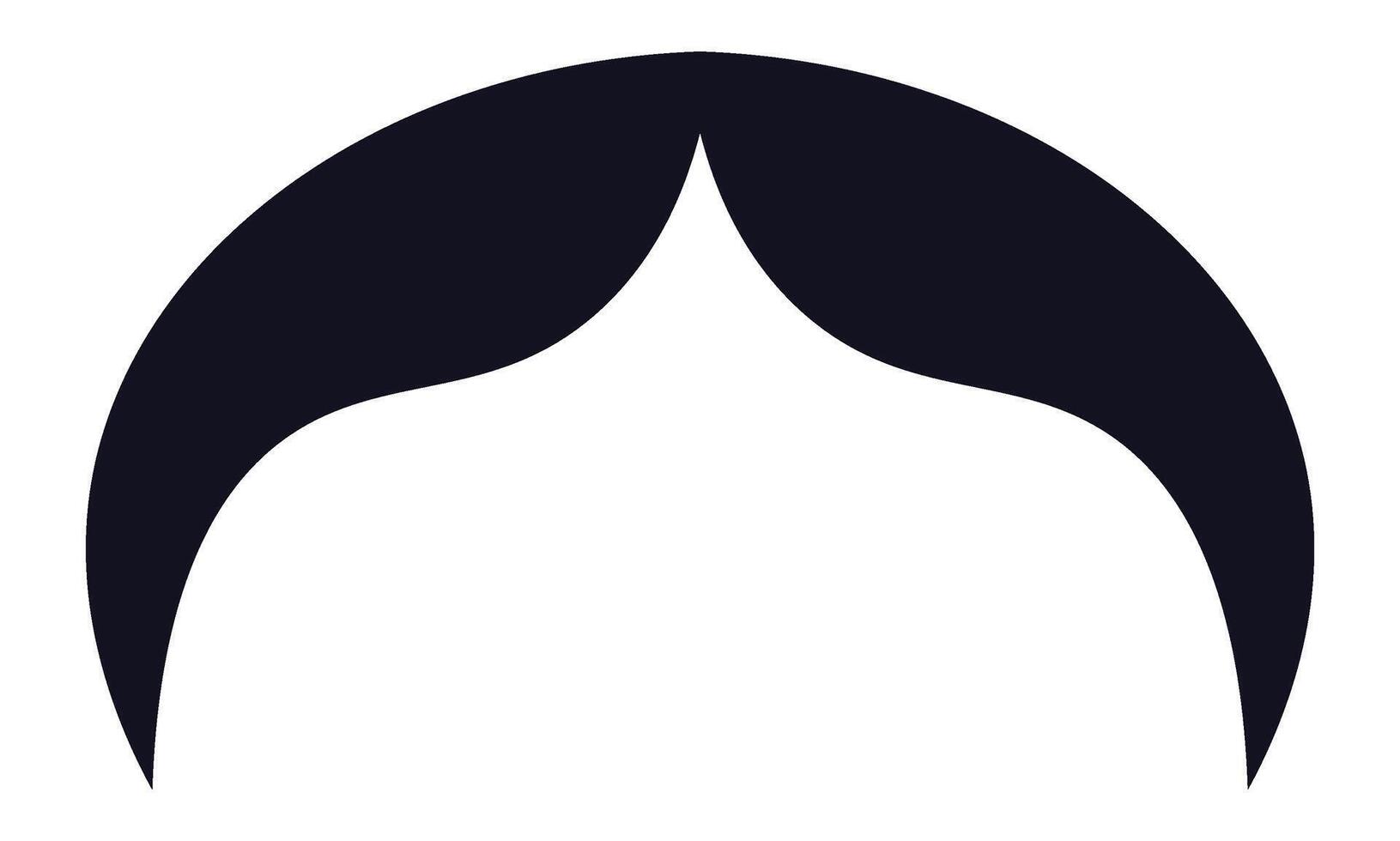 Large black handlebar mustache pointing upwards isolated on a white background, representing elegance, style, and vintage fashion, perfect for barbershop logos or illustrations vector