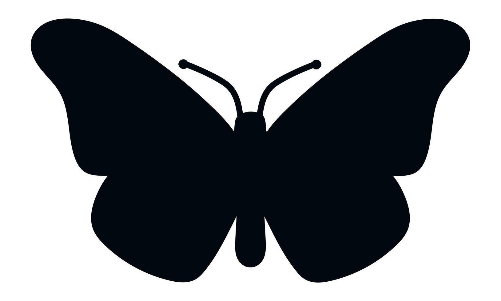 Simple black butterfly silhouette with spread wings and antennas showing, isolated on white background, representing concepts like nature, beauty, and transformation vector