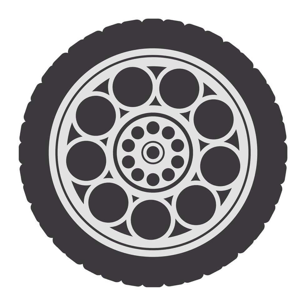 Tire with rim creating a circular pattern symbolizes driving safety, making it ideal for automotive or transportation projects, including vehicles like cars, trucks, and motorcycles vector
