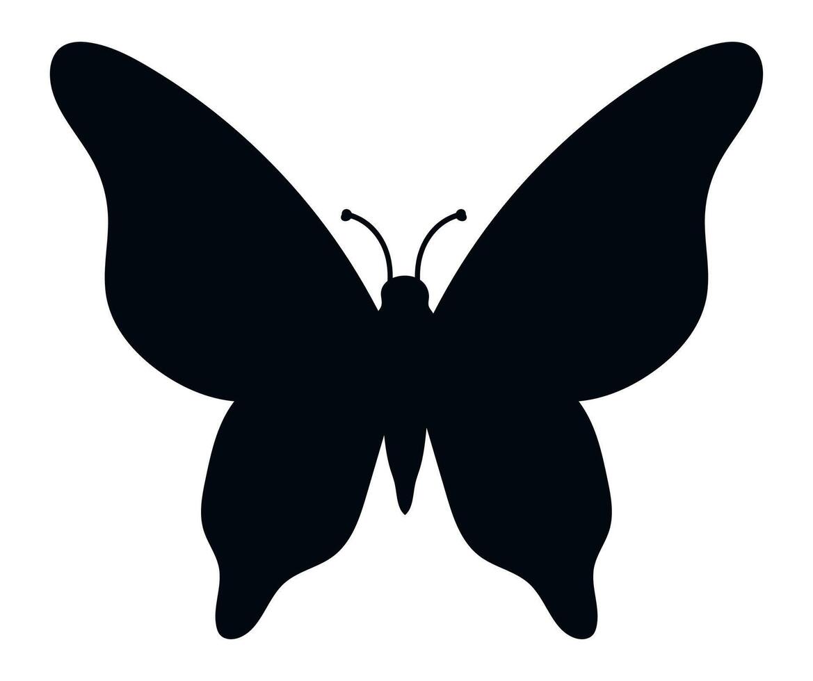 Butterfly silhouette featuring spread wings, isolated against a white background, symbolizing the beauty of nature, wildlife, and the delicate transformation found in insects vector