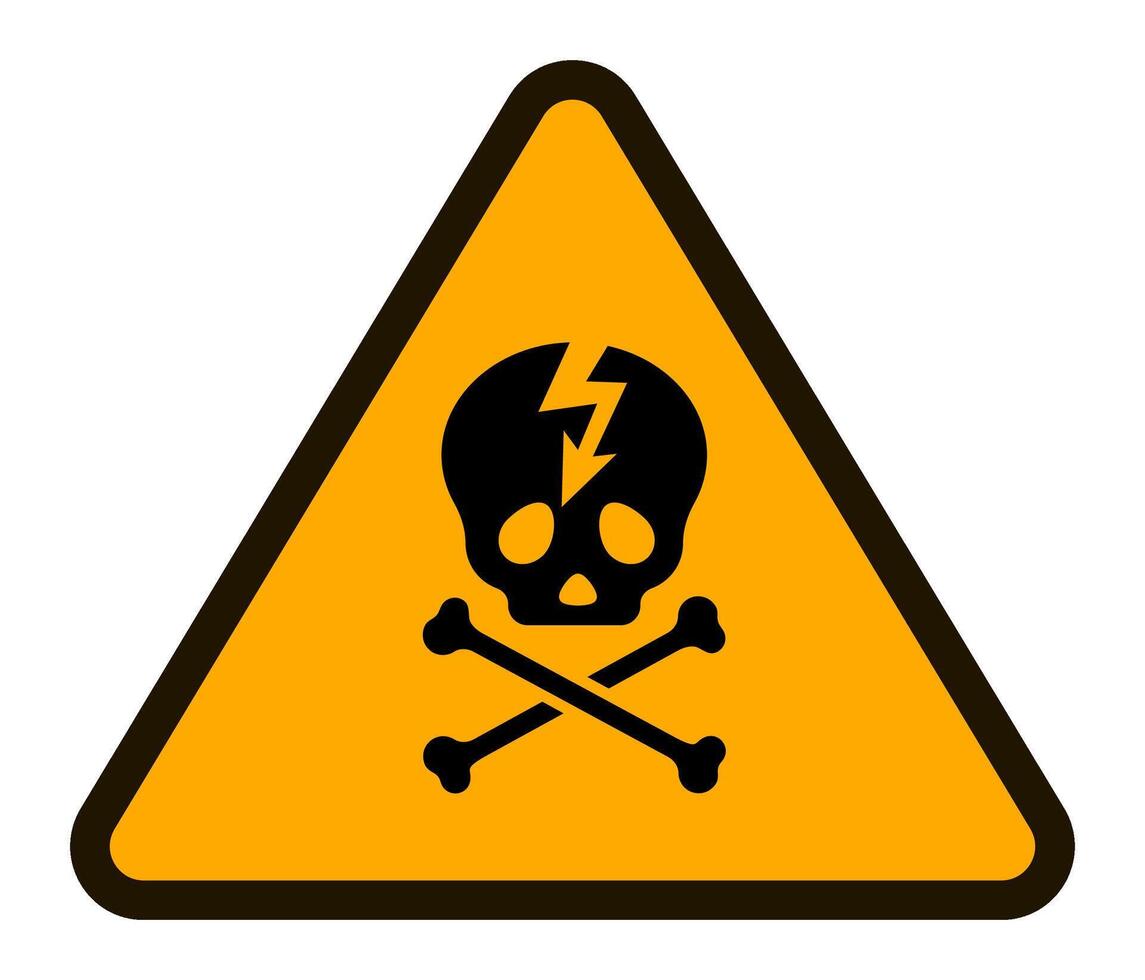 Triangular high voltage danger sign with skull and crossbones indicating potential electrocution and hazardous electrical conditions, emphasizing safety precautions vector