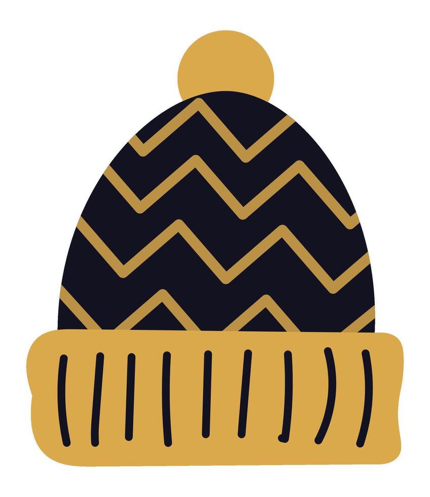 Warm winter hat with chevron pattern and pompom on top, perfect for staying cozy during the cold season, providing comfort and protection from the elements vector