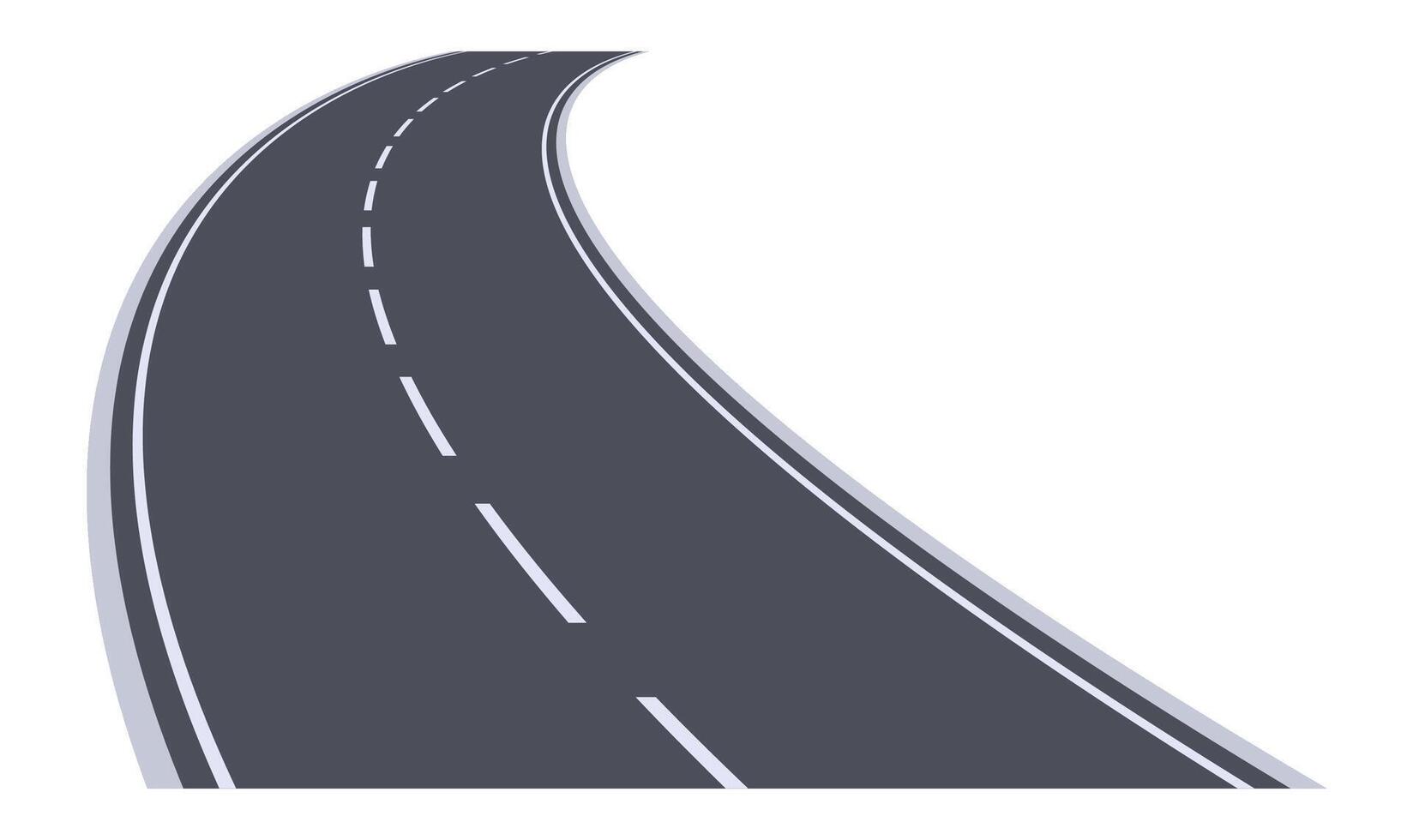 Winding highway road disappearing into the distance on white background, representing concepts such as travel, journey, road trip, adventure, and transportation vector