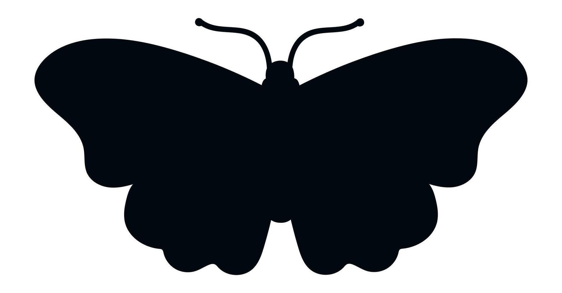 Black butterfly silhouette with open wings and clearly visible antennae, isolated on a white background, representing nature, beauty, and elegance vector