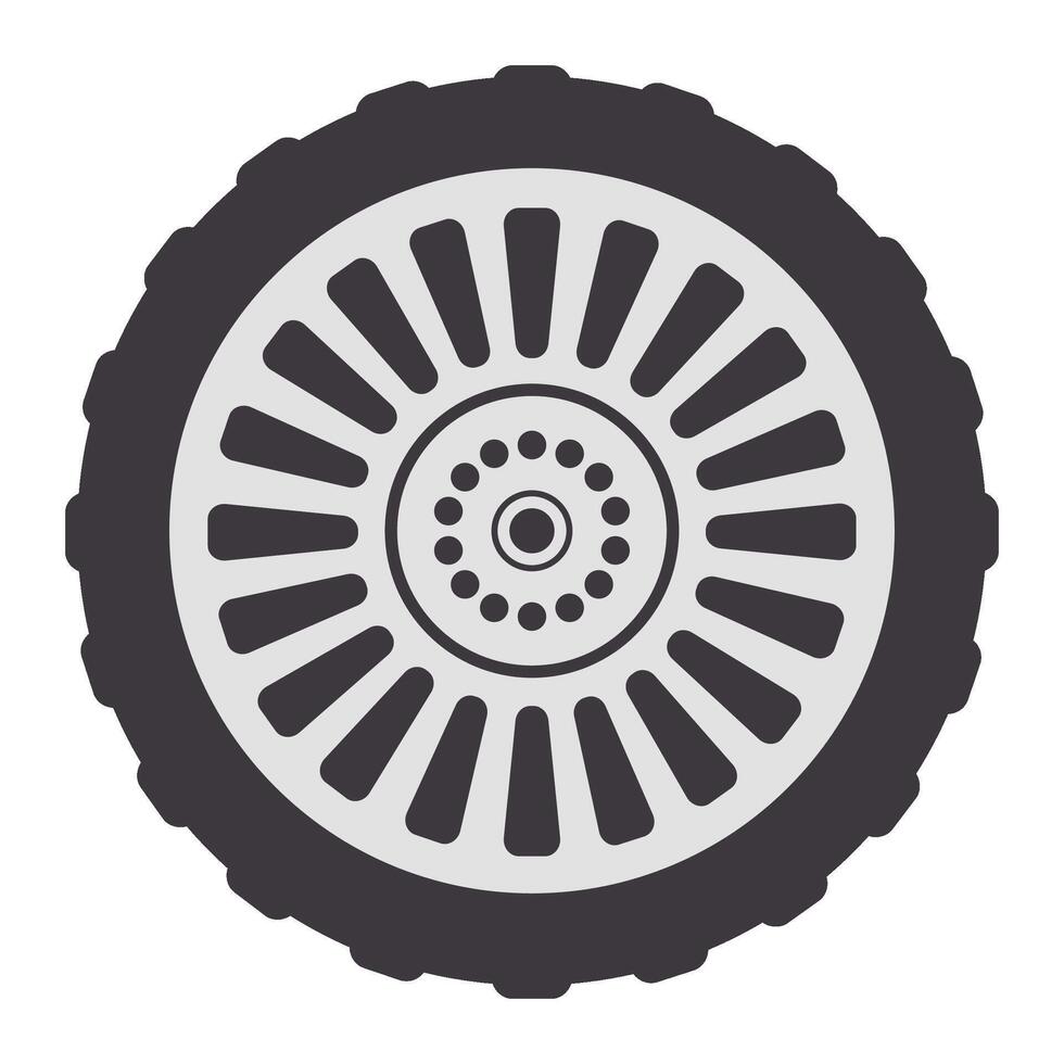 Close up view of a tire featuring a detailed radial design on its rim and a textured tread pattern, suitable for various automotive and transportation related contexts vector