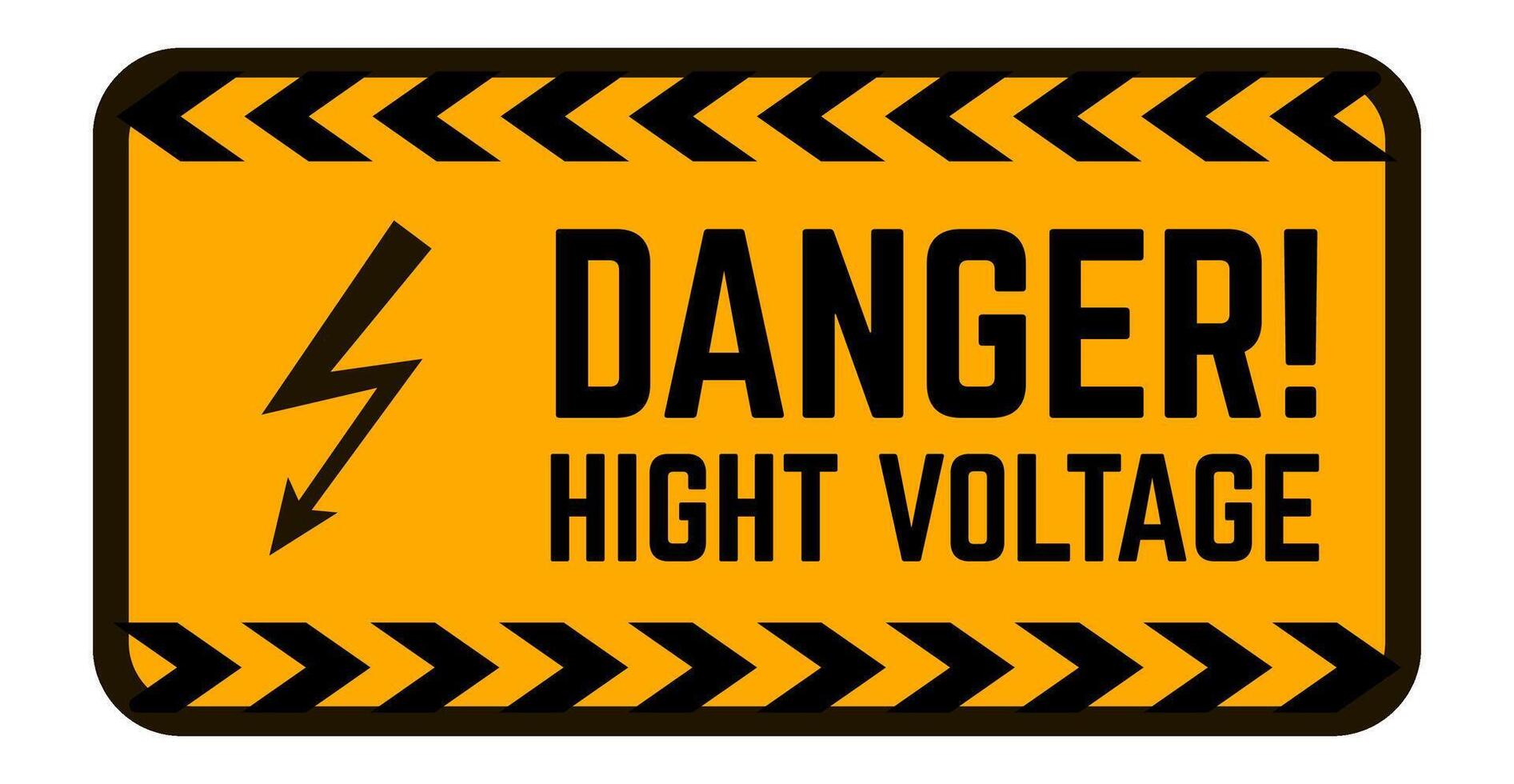 Bright yellow danger sign indicating high voltage, featuring a lightning bolt symbol and bold black and yellow stripes, warning about potential electricity hazards in various environments vector
