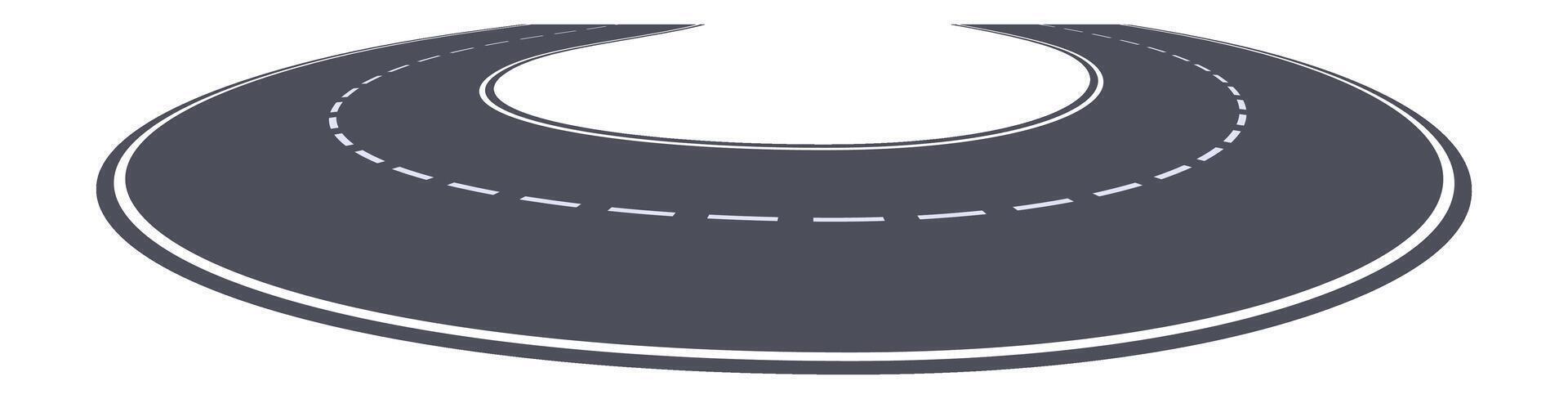Winding road making a u turn with dashed lines marking the center of the road, representing a change of direction, return, or roundabout way, isolated on a white background vector