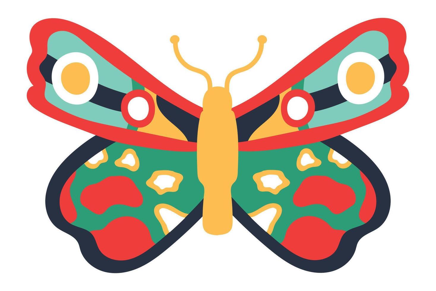 Colorful butterfly with open wings showing an abstract pattern is flying, representing concepts like nature, beauty, and freedom, with vibrant colors and decorative style vector