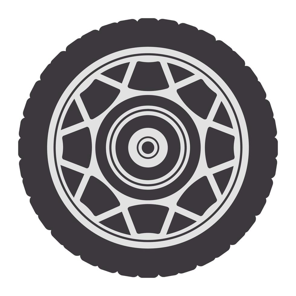 Close up view of a wheel with tire, showcasing the hubcap and intricate tread pattern, ideal for automotive and transportation related projects vector