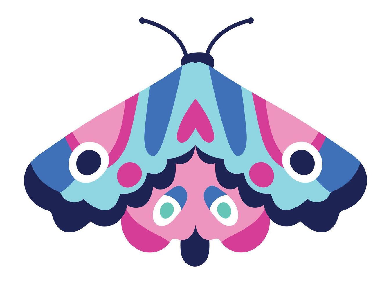 Colorful moth spreading its wings, revealing a heart shaped pattern in a vibrant and playful design, capturing the beauty of nature and the essence of transformation vector